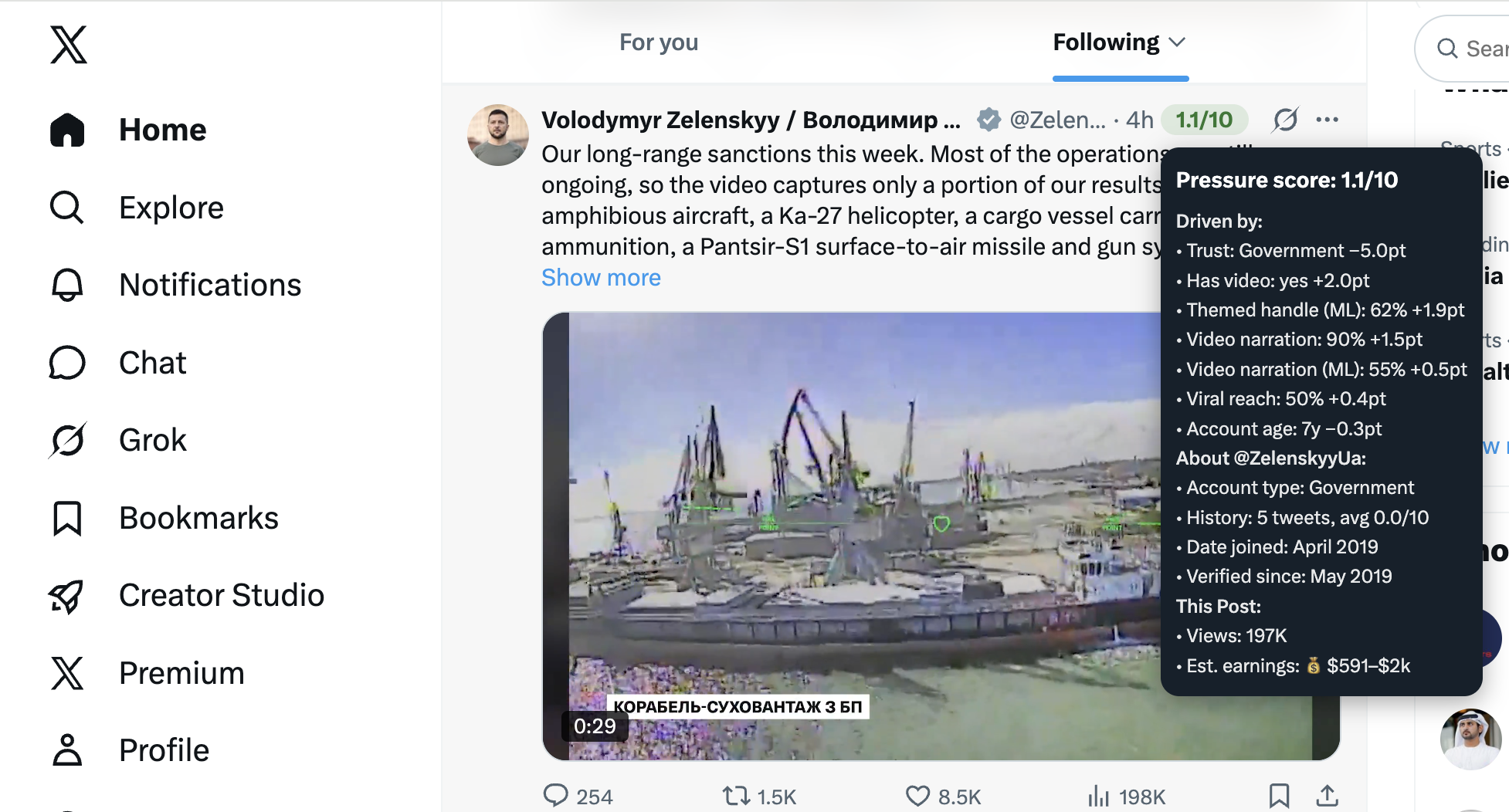 High-scoring tweet with Manipulator tooltip expanded